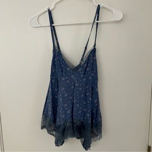 Cross cross back hollister spaghetti strap top blue and purple floral print